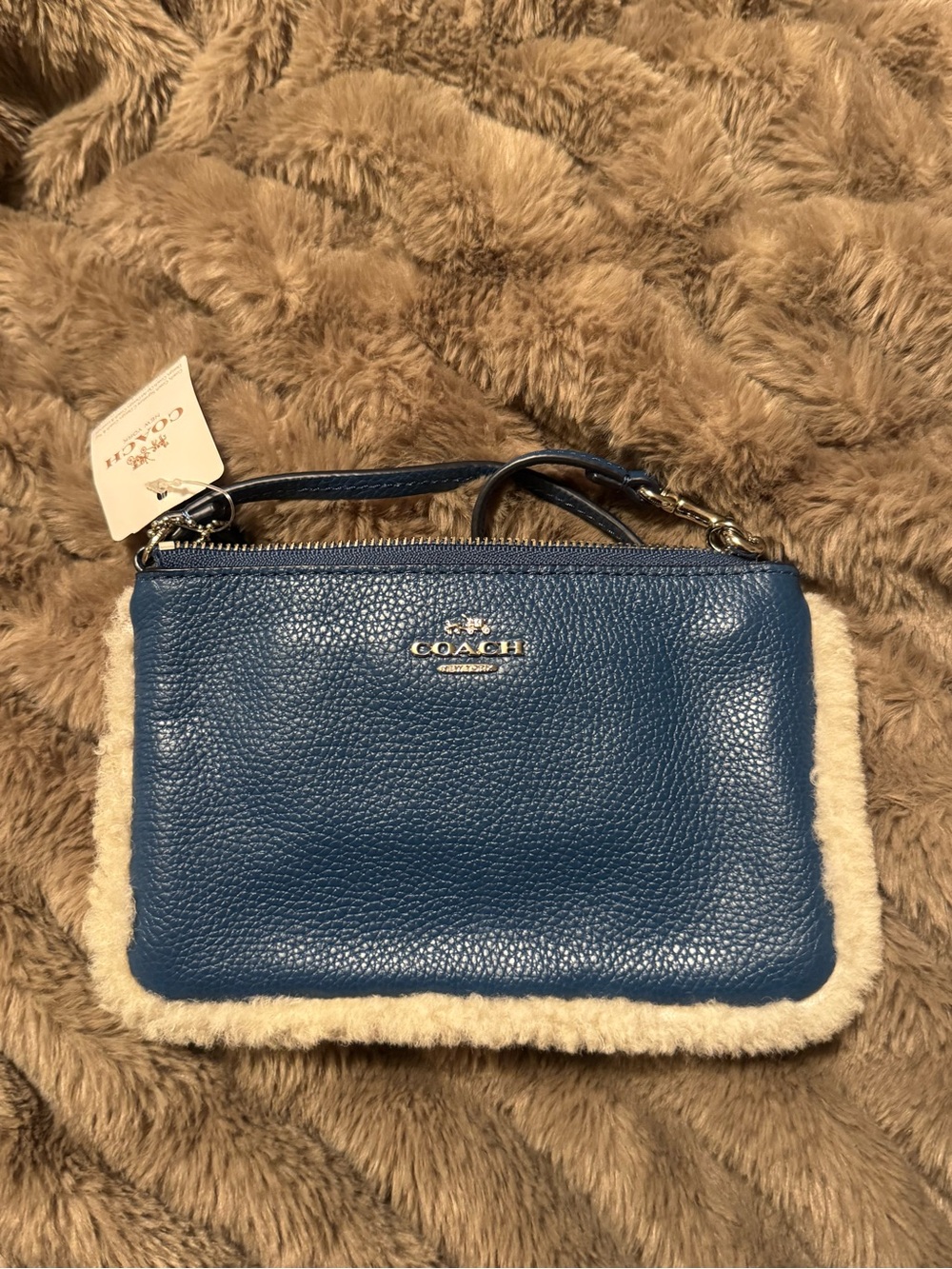 Coach Leather & Fur Shearling Small Wristlet
